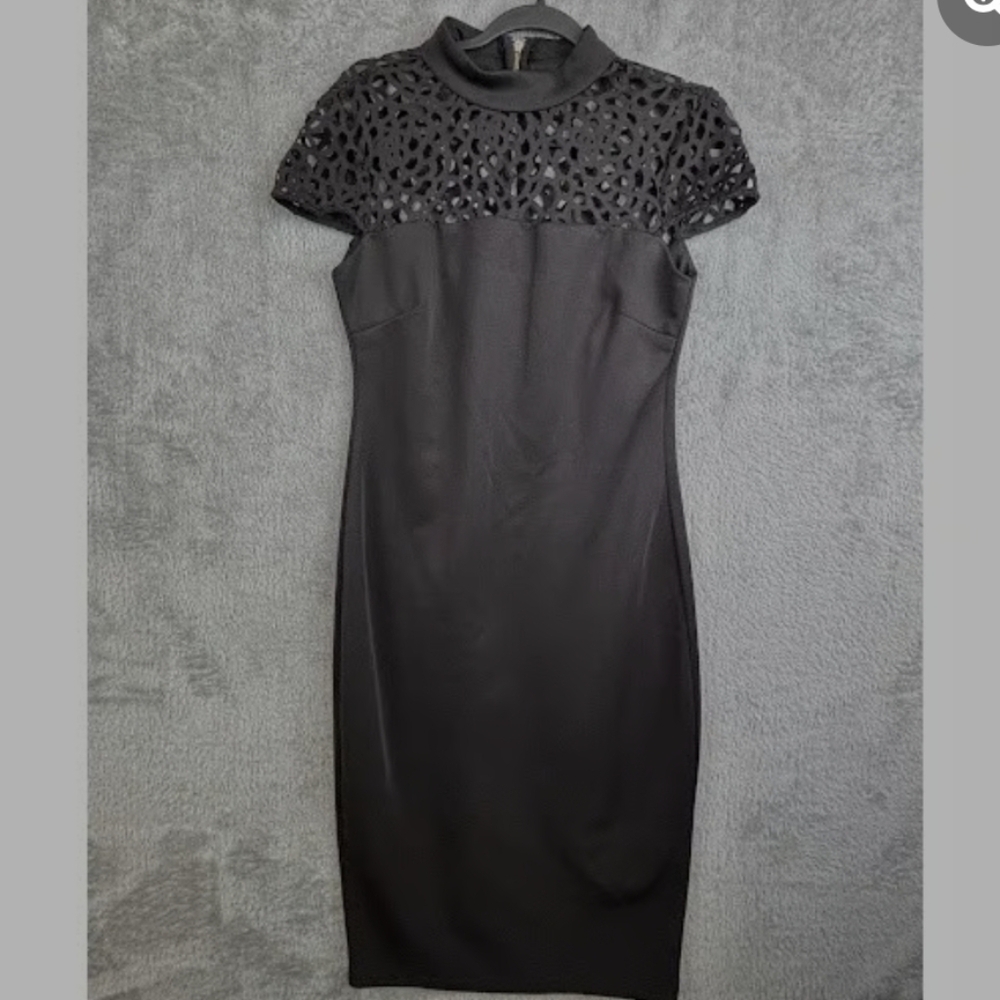 Chic Black Midi Dress with Lace Detail